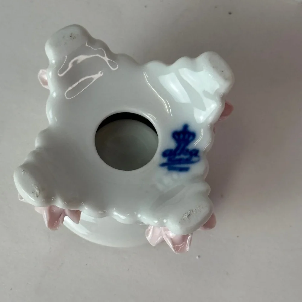 Alka Kunst Dresden Porcelain Rose Candlestick Holders Set of 3 Pink White VTG
